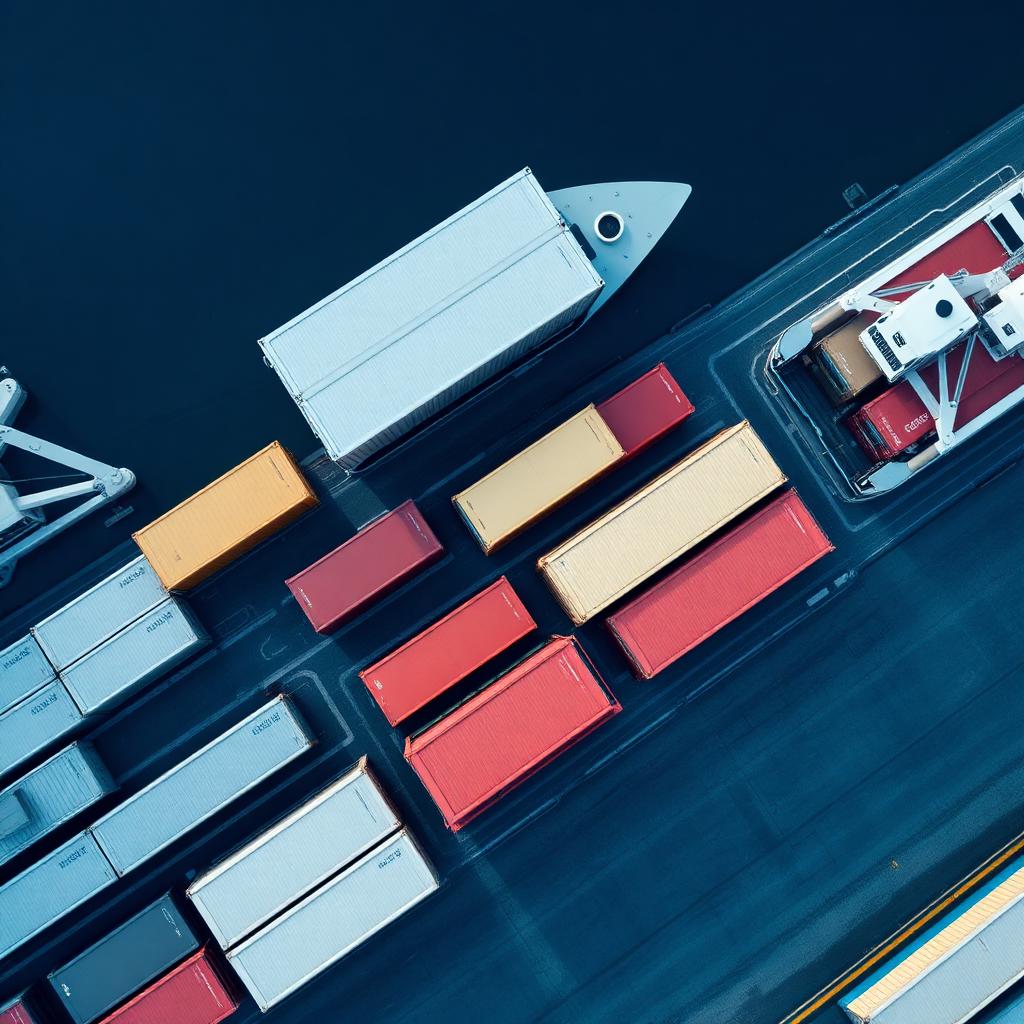 Shipping containers arranged at a commercial port