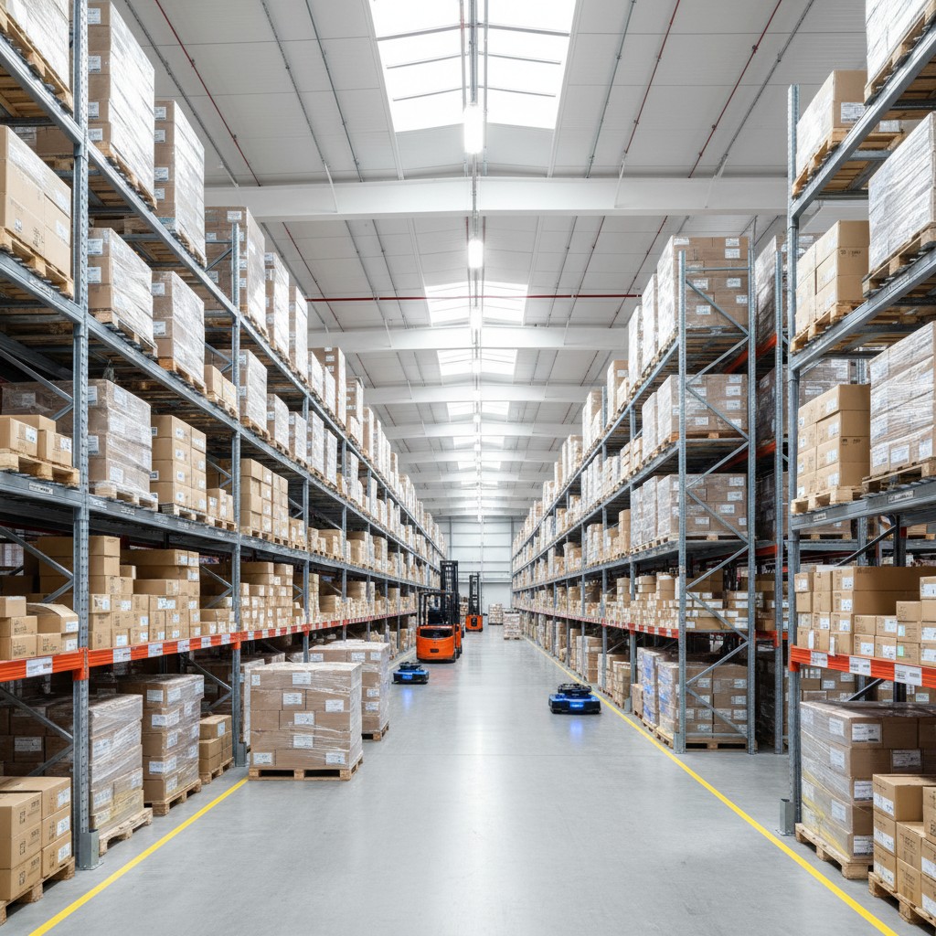 Organized warehouse aisles prepared for wholesale fulfillment